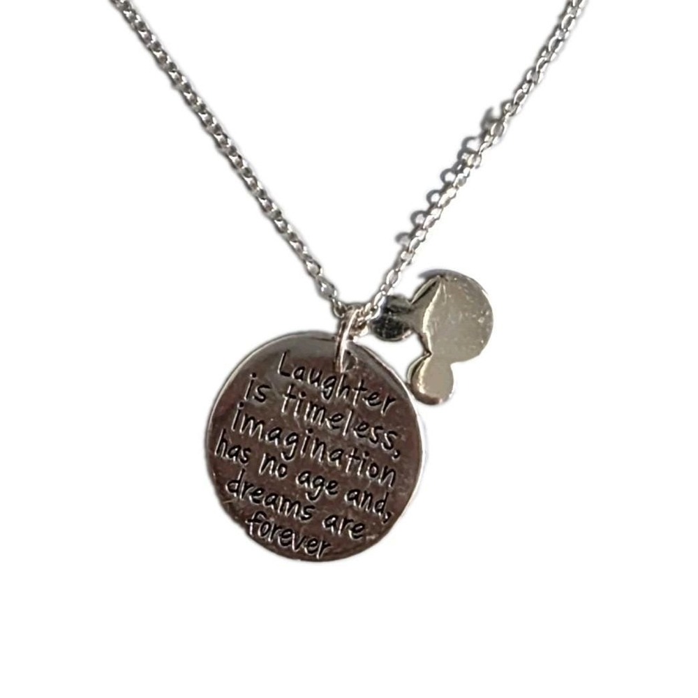 Disney LA 925 Italy Sterling Mickey Mouse Quote Necklace Laughter Timeless